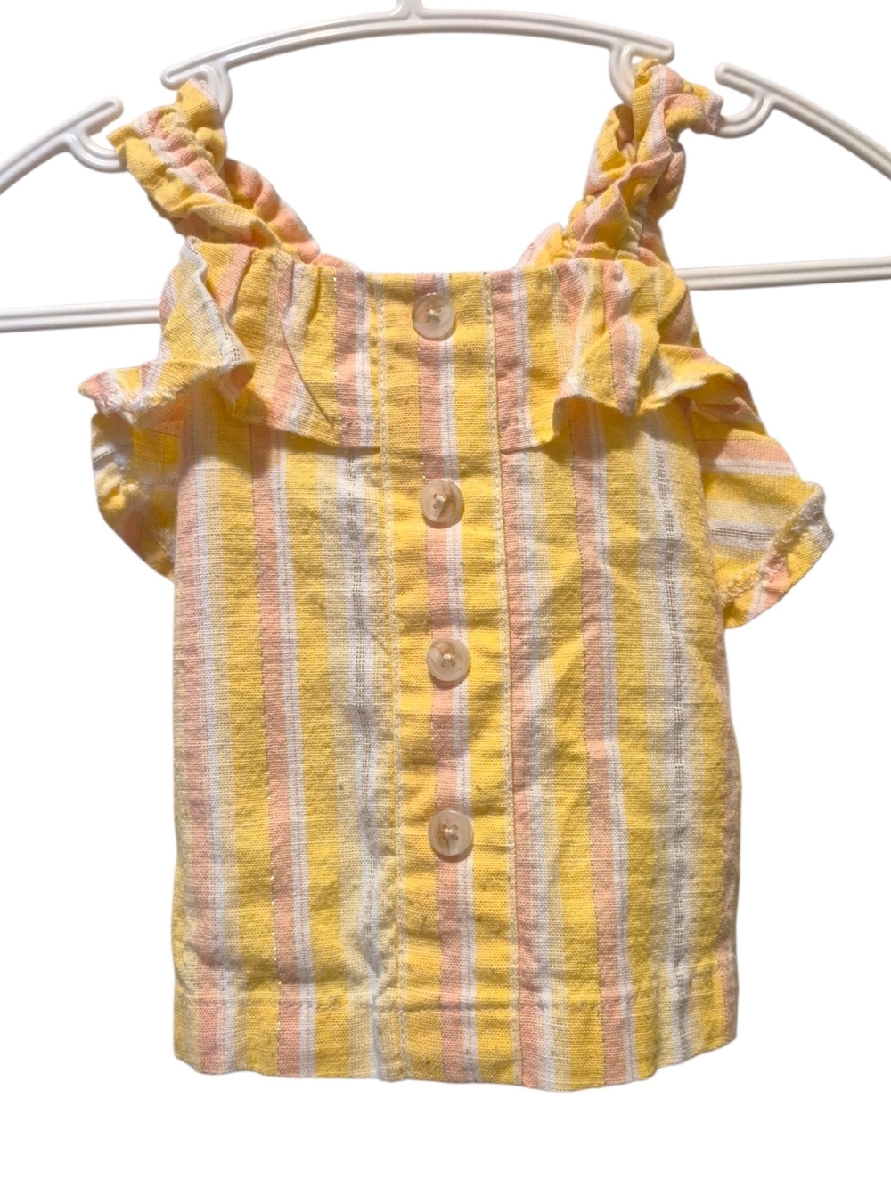 btween Yellow & Pink Striped Ruffle Button-Front Tank